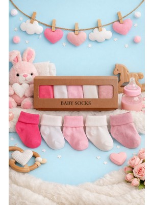 Baby Socks 5 Çift Kutulu Pamuklu 5 Renkli Kız Bebek Çorabı 0-6 Ay