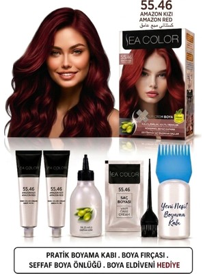 Sea Color Set Saç Boyası 55.46 Amamzon Kızılı 2 Li +Pratik Boya Kabı