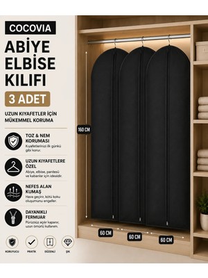 Cocovia ( 3 Adet ) Abiye Elbise Kılıfı Fermuarlı Elbise Kılıfı Gamboç 60 x 160 Siyah