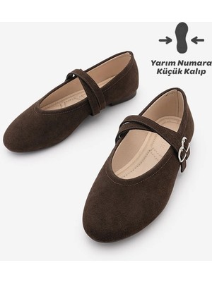 Marjin Kadın Çapraz Bantlı Babet Niroza Kahve Süet