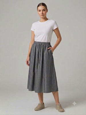 On Triko Beli Lastikli Midi Boy Etek 70471