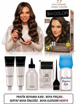 Sea Color Set Saç Boyası 7.7 Koyu Karamel 2 Li+Pratik Boya Kabı