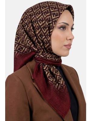 Hadiora Kadın Bordo F Desenli Flamlı Eşarp