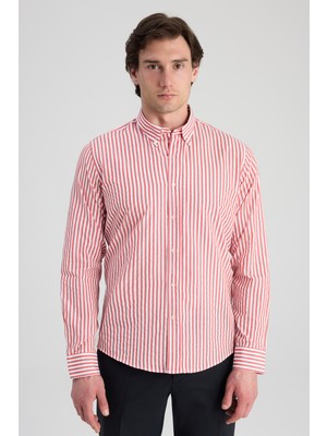 D'S Damat Ds Damat Slim Fit Kırmızı Çizgili Gömlek