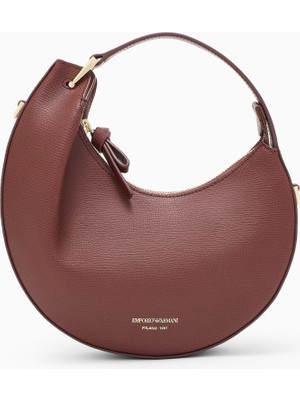 Emporio Armani Kadın Çıkarılabilir Omuz Askılı Dokulu Deri Yüzeyli Mini Bordo Omuz Çantası EW005671 AF29459-U6017