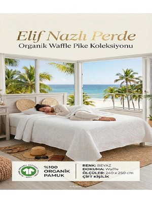 Elif Nazlı Perde Çift Kişilik Pike - %100 Organik Pamuk -Beyaz