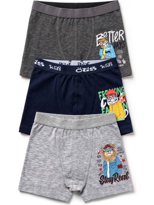 Öts Erkek Çocuk 3’lü Pamuklu Boxer Baskılı Günlük Klasik Model (7386-3)