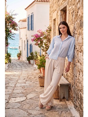 Lela Relaxed Fit Yüksek Bel Geniş Paça Pantolon Bayan Pantolon 668YP5515
