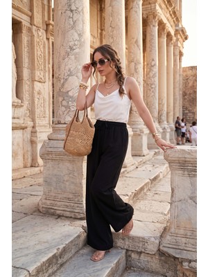 Lela Pamuklu Relaxed Fit Yüksek Bel Geniş Paça Pantolon Bayan Pantolon 668YP5559
