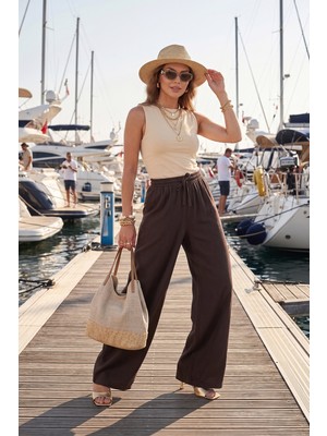 Lela Pamuklu Relaxed Fit Yüksek Bel Geniş Paça Pantolon Bayan Pantolon 668YP5559