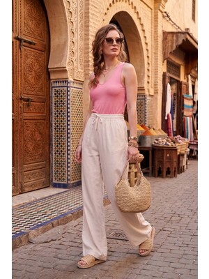 Lela Pamuklu Relaxed Fit Yüksek Bel Geniş Paça Pantolon Bayan Pantolon 668YP5559
