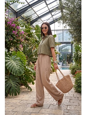 Lela Pamuklu Relaxed Fit Yüksek Bel Geniş Paça Pantolon Bayan Pantolon 668YP5559