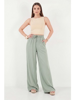 Lela Pamuklu Relaxed Fit Yüksek Bel Geniş Paça Pantolon Bayan Pantolon 668YP5559