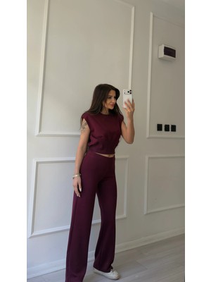 Daves Mürdüm Modal Pantolon Sıfır Kol Takım