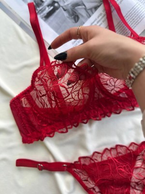 D Lingerie Rouge  Dantel Transparan Bralet Sütyen Takım DM1366