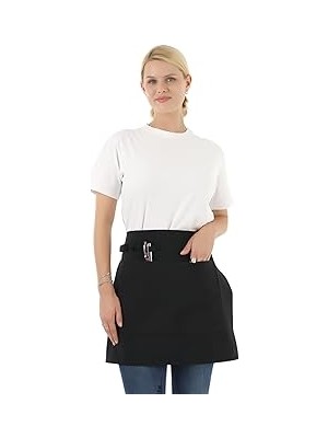 Belirtilmemiş Belden Bağlamalı Kadın ve Erkekler Için Siyah Garson/barista/kuaförler Için Yarım Önlük Apron– 2 Ce