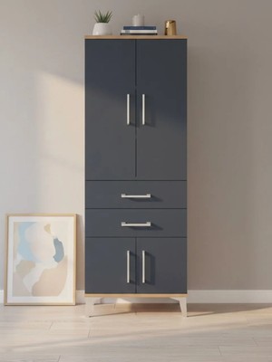Dienni Arges Çok Amaçlı Dolap Mutfak Banyo Dolabı 3 Raflı 2 Çekmeceli 4 Kapaklı 60X30X163 Çam-Antrasit