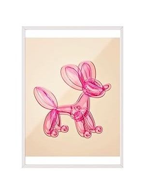 Belirtilmemiş Zestia Beyaz Çerçeveli Tablo, Balon Köpek Heykeli, Gölge Efektli, 3D Minimal Poster No: 106456 21 x