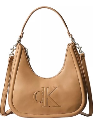 Calvin Klein Kadın Deri Kısa Kulp Fermuar Kapama Ck Logo Desenli Kahverengi1 Çanta LV04F3561G-RAJ