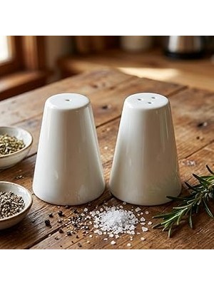 Belirtilmemiş Deconox 2'li Porselen Tuzluk ve Karabiberlik Seti - Yumuşak Hatlı Minimalist Beyaz Sofra Baharatlık