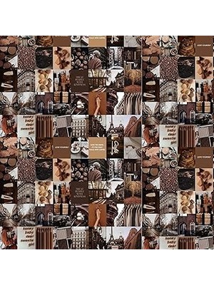 Belirtilmemiş Print Dore Mocha Duvar Kolaj Seti 40 Parça – Kahverengi Estetik Poster Kartları, Boho Oda Dekor Set