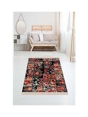 Belirtilmemiş On The Clouds Patchwork Gül Desenli Dijital Baskı Yıkanabilir Kaymaz Taban Kilim Model Modern Salon