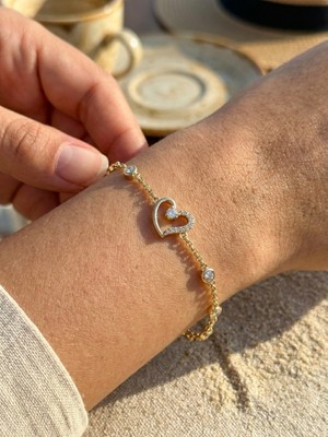Zarene Silver Xuping 14K Kalpli Zarif Taşlı Bileklik