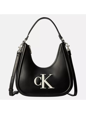 Calvin Klein Kadın Deri Kısa Kulp Fermuar Kapama Ck Logo Desenli Siyah Çanta LV04F3561G-3L2