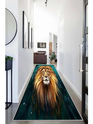 Belirtilmemiş Pelangi Aslan Kafası Portre Aslan Burcu Dijital Baskı Yıkanabilir Modern Salon Halı ve Yolluk, Yeşi