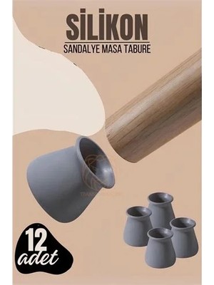 Modacar Masa ve Sandalye Ayak Koruyucu Silikon Zemin Koruyucu Gri 12 Adet