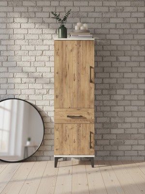 Dienni Kronos Çok Amaçlı Dolap Mutfak Banyo Dolabı 2 Raflı Tek Çekmeceli 2 Kapaklı 44X59X134 Aytaşı-Çam