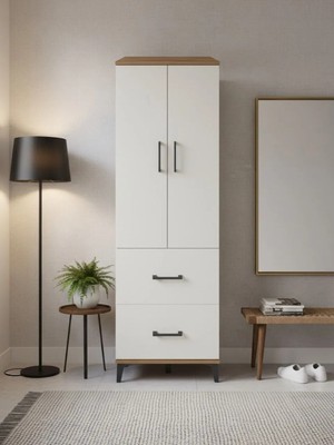Dienni Hyperion Çok Amaçlı Dolap Mutfak Banyo Dolabı 3 Raflı 2 Çekmeceli 2 Kapaklı 60X44X182 Çam-Aytaşı