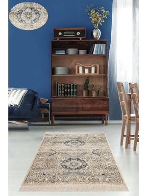 Belirtilmemiş Pelangi Osmanlı Desen Göbekli Dijital Baskı Yıkanabilir Modern Salon Halısı ve Yolluk, Bej 80 x 50,