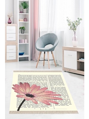 Belirtilmemiş On The Clouds Gazete Papatya Çiçek Desenli Dijital Baskı Yıkanabilir Modern Salon Halı ve Yolluk Bf