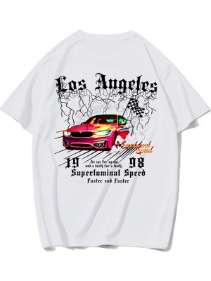 Brz Collection Unisex Oversize Superluminal Speed Car T-Shirt Beyaz
