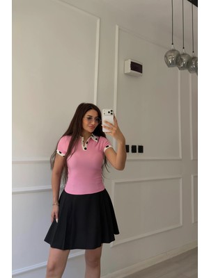 Daves Pembe Polo Yaka Puantiyeli Tişört