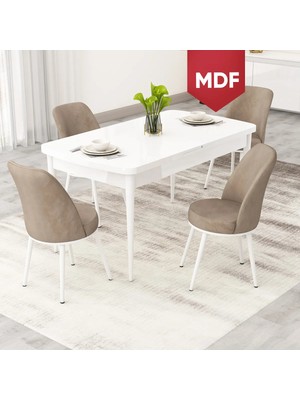 Canisa Rax Serisi Açılabilir MDF 80X132 Beyaz Mutfak Masası Takımı ve 4 Sandalye