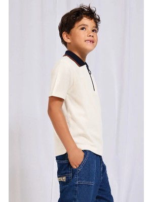 Cigit Polo Yaka T-Shirt 2-10 Yaş Ekru