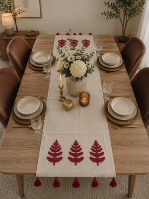 Livera Home %100 Pamuk Bohem Buldan Işi Nakışlı Lüks Masa Runner (40X130CM)