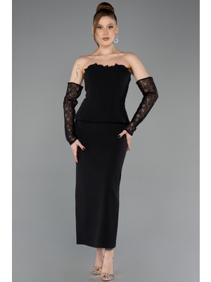 Abiyefon Straplez Peplum Midi Davet Elbisesi ABK2539