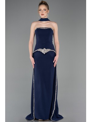 Abiyefon Taşlı Straplez Yaka Peplum Uzun Kuyruklu Abiye ABU5769