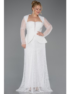 Abiyefon Dantel Kollu Peplum Kesim Uzun Büyük Beden Abiye ABU5881