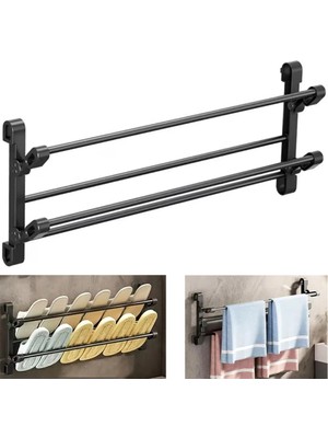 Sunup SN-30748 Siyah Duvara Monte 65 cm Çok Amaçlı Pratik Terlik Ayakkabı ve Havlu Düzenleyici