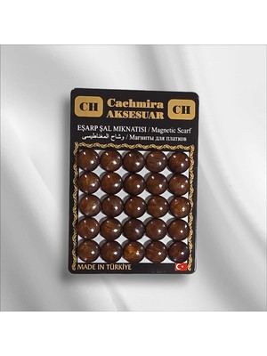 Cachmira 25'li 12 mm Simli Sedef Koyu Kahve Eşarp Şal Mıknatısı Tesettür Aksesuarı