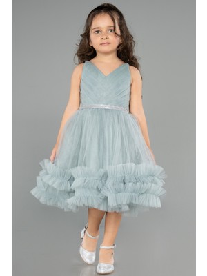 Abiyefon Askılı Eteği Fırfırlı Kısa Kız Çocuk Abiye Elbise ABK2567