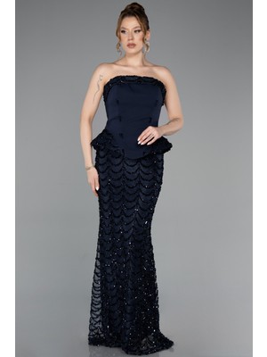 Abiyefon Straplez Peplum Uzun Pullu Abiye Elbise ABU5919