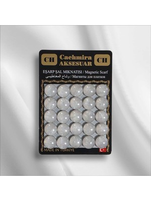 Cachmira 25'li 12 mm Simli Sedef Beyaz Eşarp Şal Mıknatısı Tesettür Aksesuarı