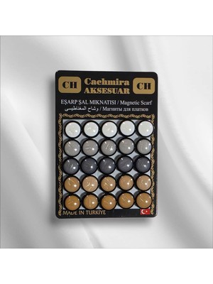 Cachmira 25'li 12 mm Siyah Şeritli Sedef Kahveli Eşarp Şal Mıknatısı