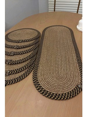 Comfort Craft Jüt Hasır Runner Supla Seti 7 Parça - 30X80 cm Oval Yıkanabilir Amerikan Servis Masa Örtüsü Takımı