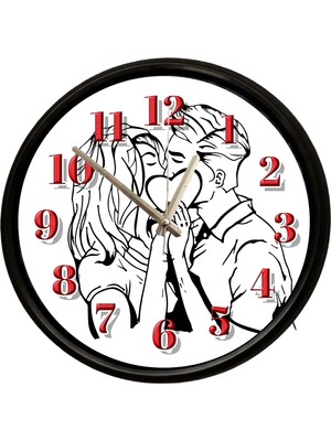 Caseras Romantik Aşk Temalı Çiftler Dekoratif Duvar Saati 28 cm Sessiz Mekanizma
